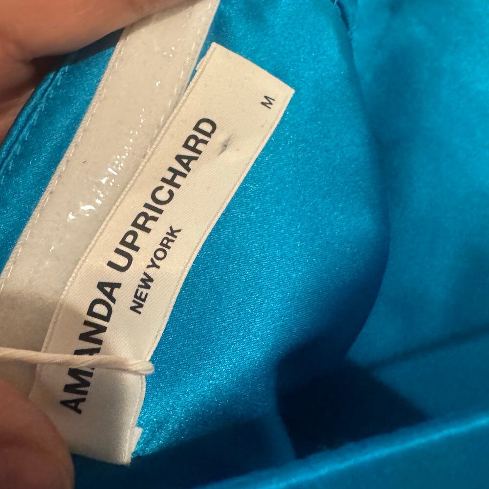 Amanda Uprichard Silk Square Neck Smocked Midi Dress Aqua Blue Size M NWT - Picture 9 of 9